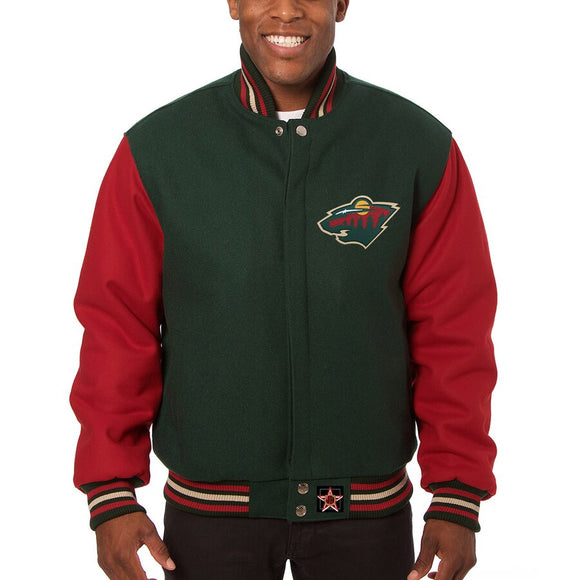 Minnesota Wild Embroidered Wool Two-Tone Jacket - Green/Red - JH Design