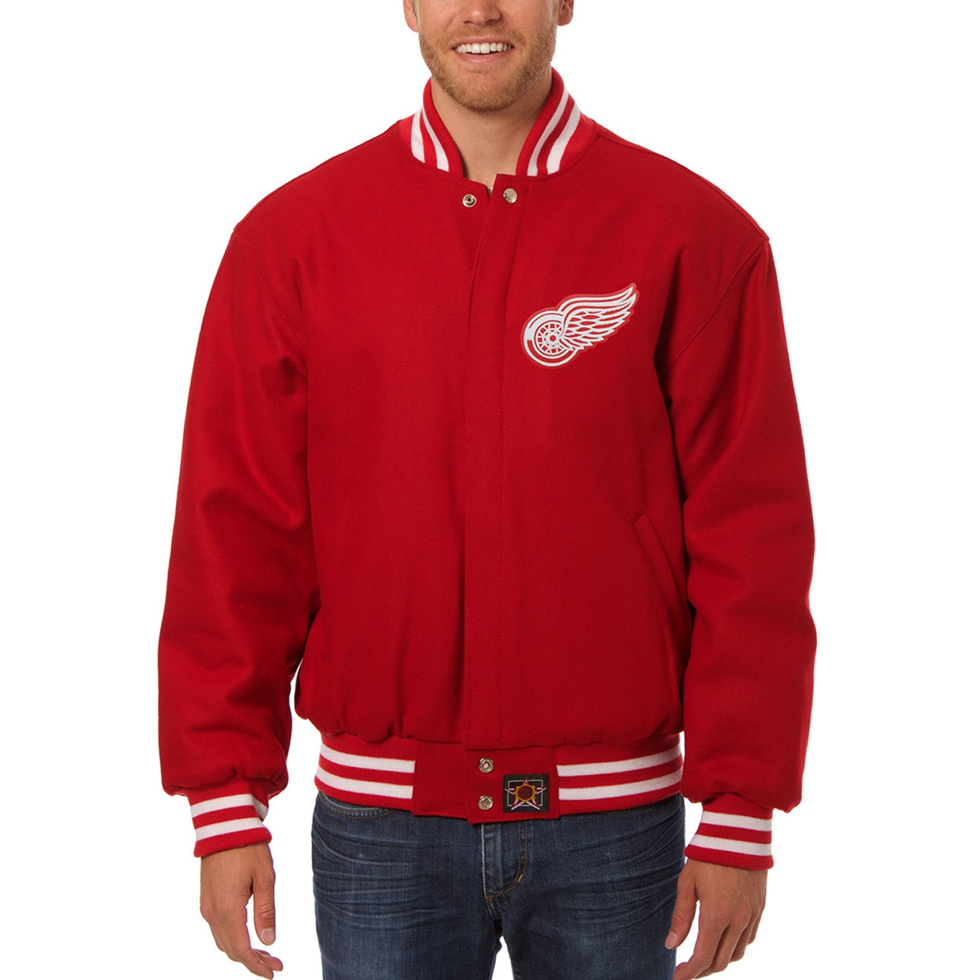 Detroit Red Wings Embroidered All Wool Two-Tone Jacket - Red/Gray Small