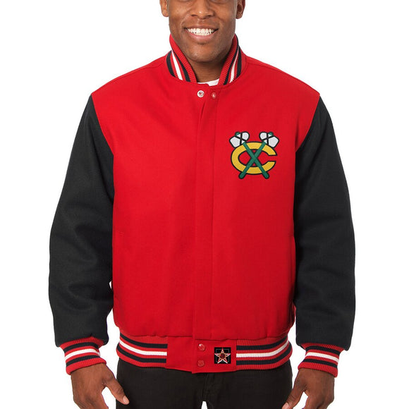 Chicago Blackhawks Two-Tone All Wool Jacket - Red/Black - JH Design