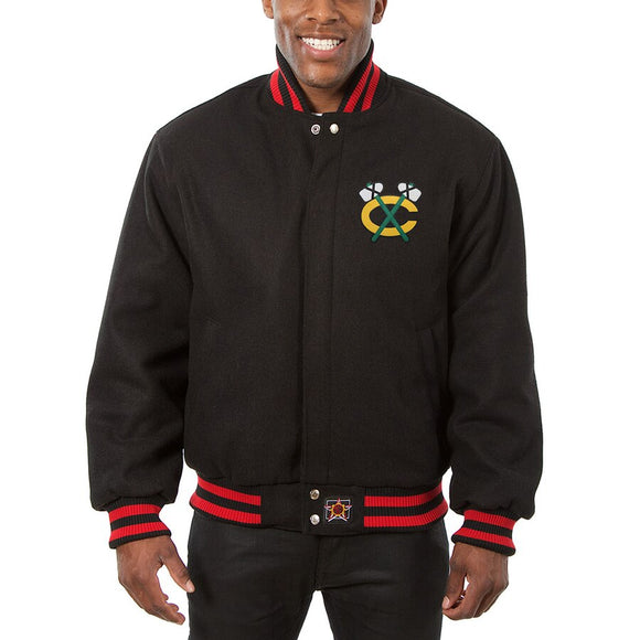 Chicago Blackhawks All Wool Jacket - Black - JH Design