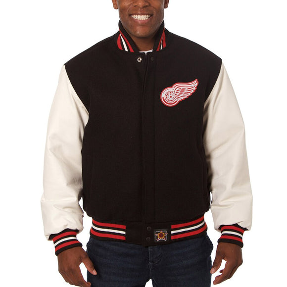 Detroit Red Wings Two-Tone Wool and Leather Jacket - Black - JH Design