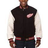 Detroit Red Wings Two-Tone Wool and Leather Jacket - Black - JH Design