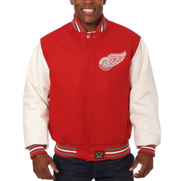 Detroit Red Wings Two-Tone Wool and Leather Jacket - Red - JH Design