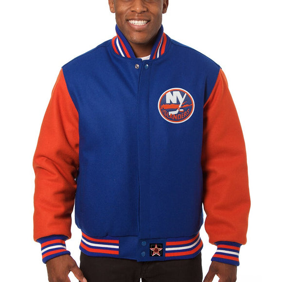 New York Islanders Embroidered All Wool Two-Tone Jacket - Royal/Orange - JH Design