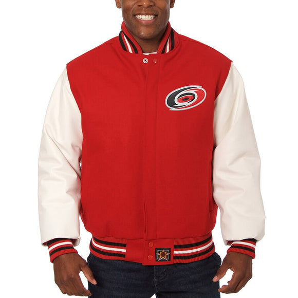 Carolina Hurricanes  Two-Tone Wool and Leather Jacket - Red - JH Design