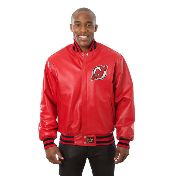 New Jersey Devils Full Leather Jacket - Red - JH Design