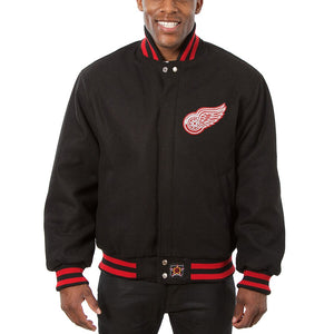 Detroit Red Wings Embroidered  All Wool Jacket - Black - JH Design