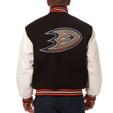 Anaheim Ducks Two-Tone Wool and Leather Jacket - Black - JH Design