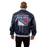 New York Rangers Full Leather Jacket - Navy - JH Design