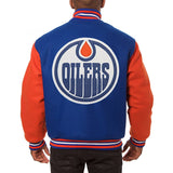 Edmonton Oilers Embroidered Wool Two-Tone Jacket -Royal/Orange - JH Design