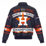 Houston Astros 2017 World Series Champions Lambskin Leather Full-Snap Jacket with Leather Logos - Navy - JH Design