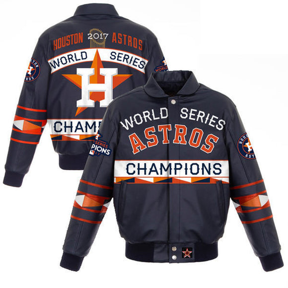 Houston Astros 2017 World Series Champions Leather Full-Snap Jacket with Leather Logos - Navy 2X-Large