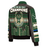 Milwaukee Bucks JH Design 2021 NBA Finals Champions Skyline Trophy Full-Zip Leather Jacket - Black - J.H. Sports Jackets