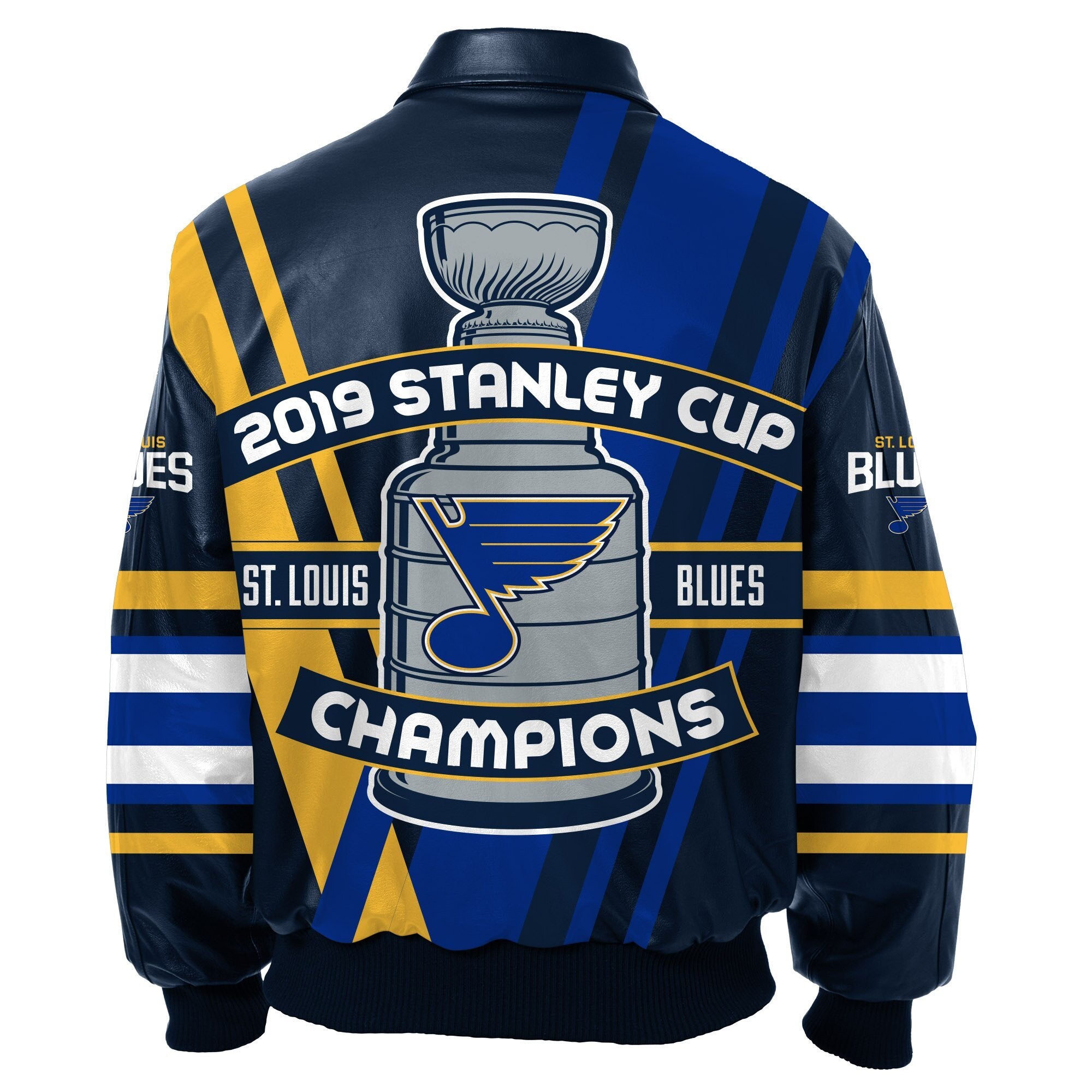 J.H. Sports Jackets St. Louis Blues JH Design 2019 Stanley Cup Champions Lambskin Leather Jacket - Navy 4X-Large