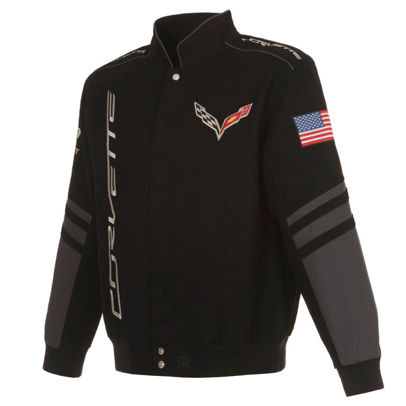 NEW 2021 Corvette C7 Embroidered Cotton Twill Jacket - Black - J.H. Sports Jackets
