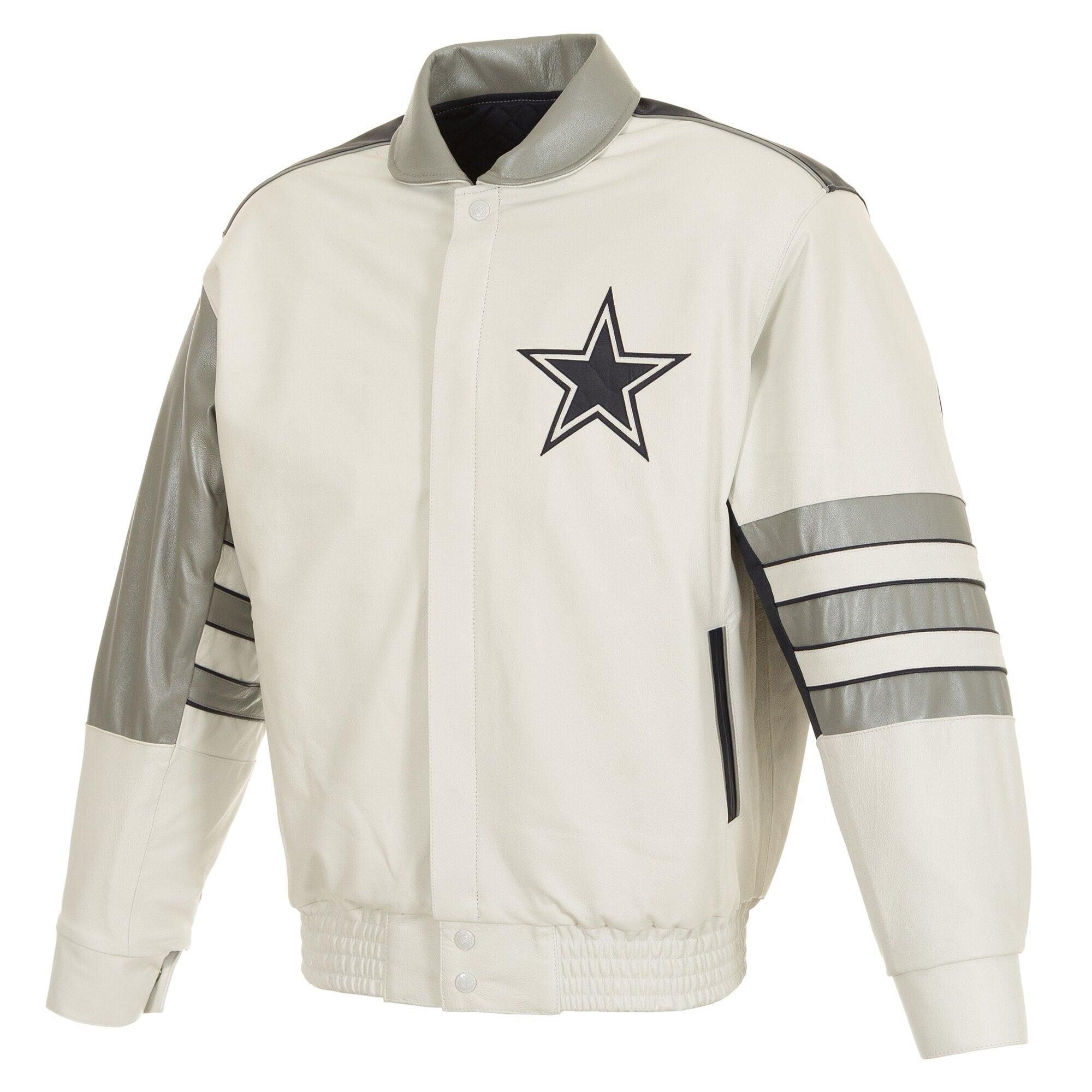 Dallas Cowboys JH Design Leather Jacket with Leather Applique - White Medium