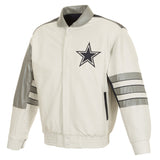 Dallas Cowboys JH Design Leather Jacket With Leather Applique - White - JH Design