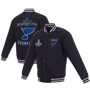 J.H. Sports Jackets St. Louis Blues JH Design Women's 2019 Stanley Cup Champions Poly-Twill Jacket with Quilted Knit - Navy X-Large / Navy