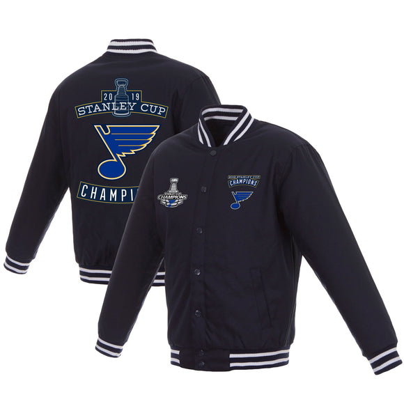 St. Louis Blues JH Design 2019 Stanley Cup Champions Poly Twill Jacket with Quilted Knit - Navy - JH Design