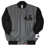 Montreal Expos Wool Jacket w/ Handcrafted Leather Logos - Grey - JH Design