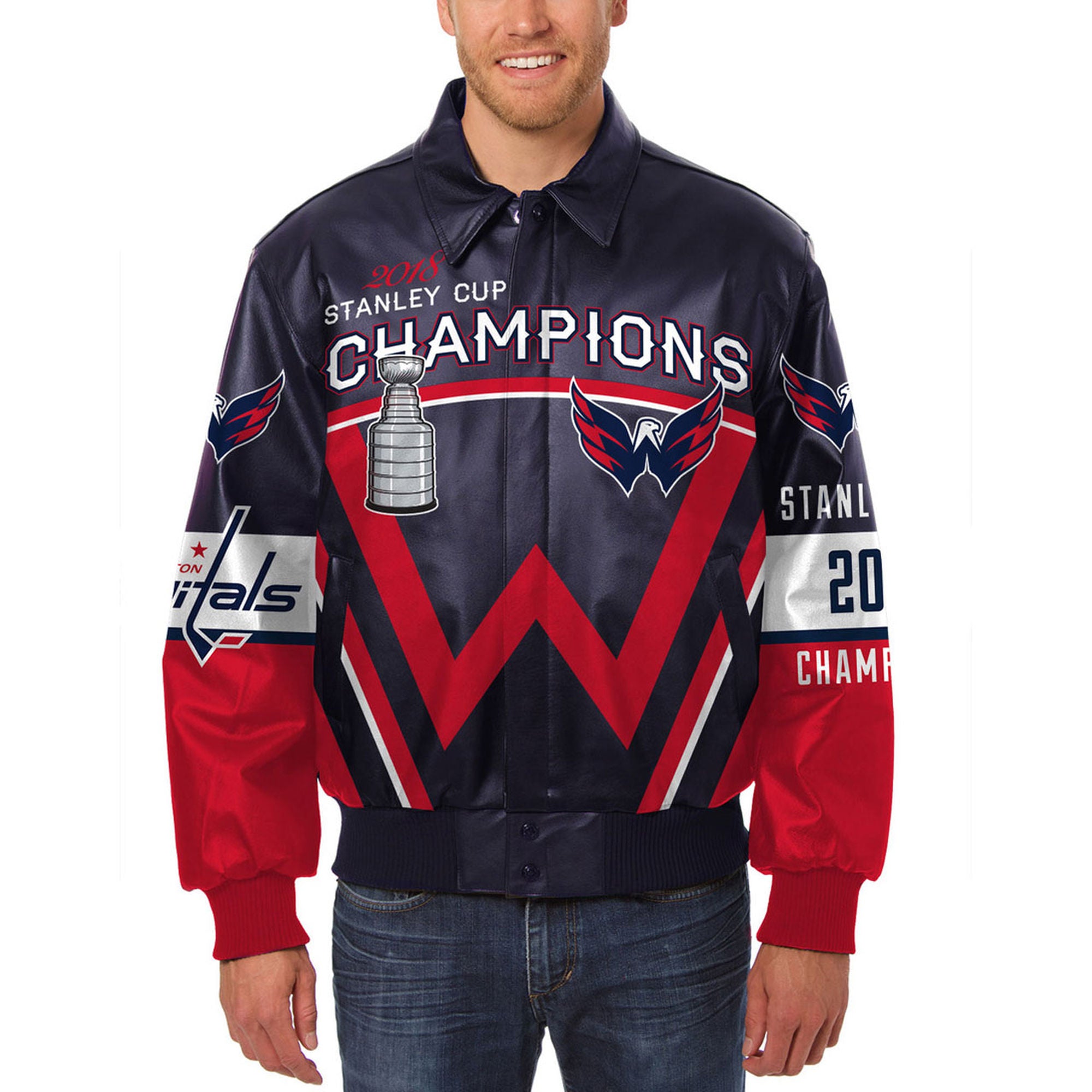 Washington Capitals JH Design 2018 Stanley Cup Champions Wool & Leather Jacket – Charcoal Medium