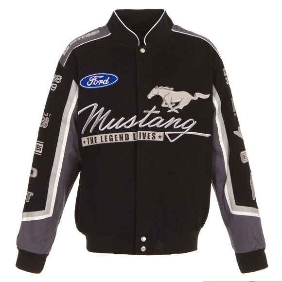 Ford Mustang Embroidered Wool & | - Jackets Leather Black/Grey Sports J.H. Jacket