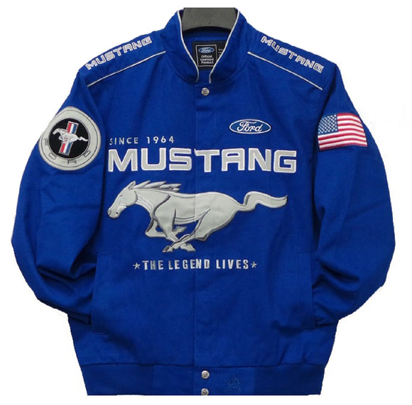 Ford Mustang Embroidered Wool & - J.H. Jackets Black/Grey Sports Leather | Jacket