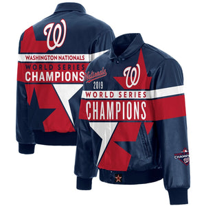 Washington Nationals JH Design 2019 World Series Champions Full-Snap Leather Jacket - Navy - JH Design