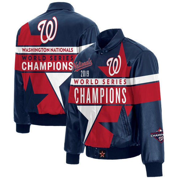 Washington Nationals JH Design 2019 World Series Champions Full-Snap Leather Jacket - Navy - JH Design
