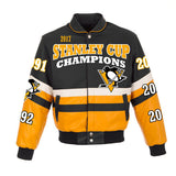 Pittsburgh Penguins JH Design 2017 Stanley Cup Champions All Leather Logo Jacket - Black - JH Design