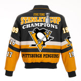 Pittsburgh Penguins JH Design 2017 Stanley Cup Champions All Leather Logo Jacket - Black - JH Design