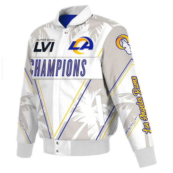 Los Angeles Rams Super Bowl LVI Champions Leather Full-Snap Jacket-Gray/White - J.H. Sports Jackets