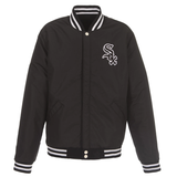 Chicago White Sox JH Design Reversible Fleece Jacket with Faux Leather Sleeves - Black/White - JH Design