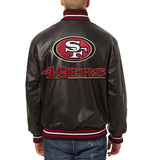 San Francisco 49ers Full Leather Snap Jacket - Black - JH Design