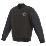 Dallas Cowboys Wool and Leather Reversible Quilted Jacket - Charcoal/Navy - JH Design