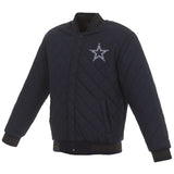 Dallas Cowboys Wool and Leather Reversible Quilted Jacket - Charcoal/Navy - JH Design