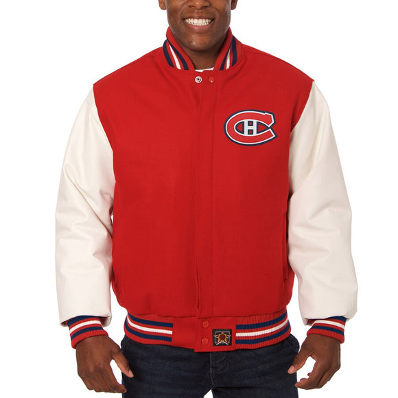 Montreal Canadiens Two-Tone Wool and Leather Jacket - Red - JH Design