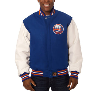 New York Islanders Two-Tone Wool and Leather Jacket - Royal - JH Design