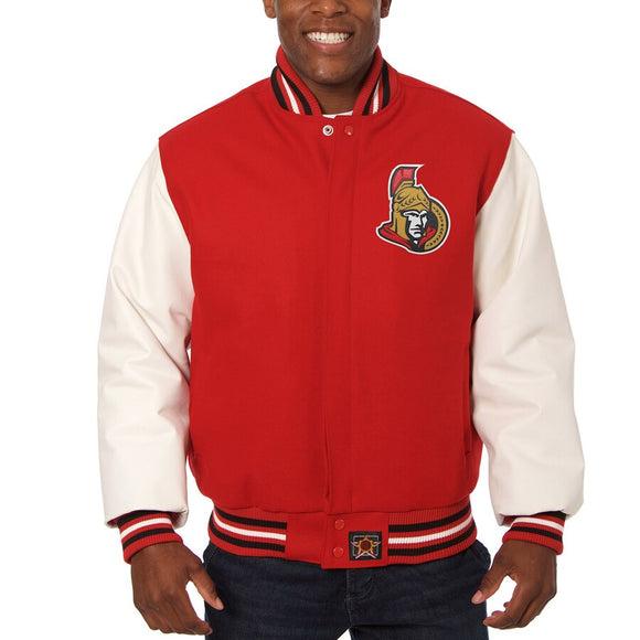 Ottawa Senators Two-Tone Wool and Leather Jacket - Red - JH Design