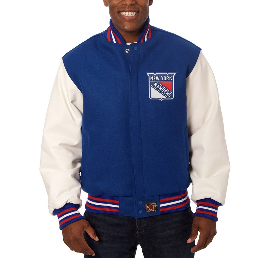 New York Rangers Two-Tone Wool and Leather Jacket - Royal/White Medium