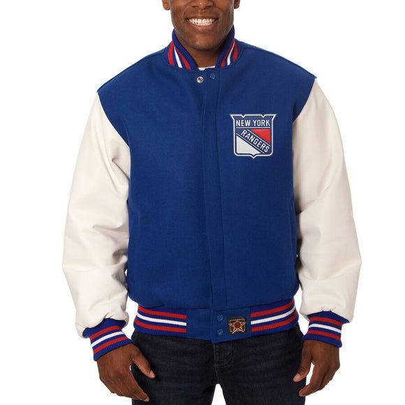 New York Rangers Two-Tone Wool and Leather Jacket - Royal - JH Design