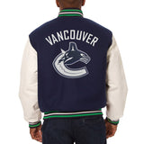 Vancouver Canucks Two-Tone Wool and Leather Jacket - Navy - JH Design