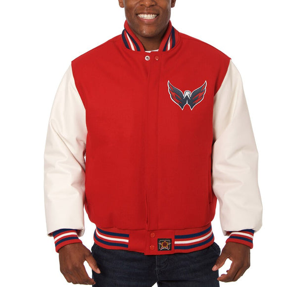 Washington Capitals Two-Tone Wool and Leather Jacket - Red - JH Design