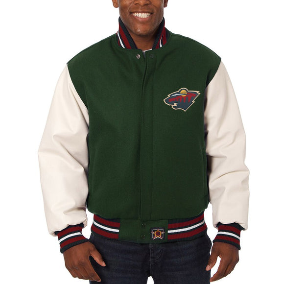 Minnesota Wild Two-Tone Wool and Leather Jacket - Green - JH Design