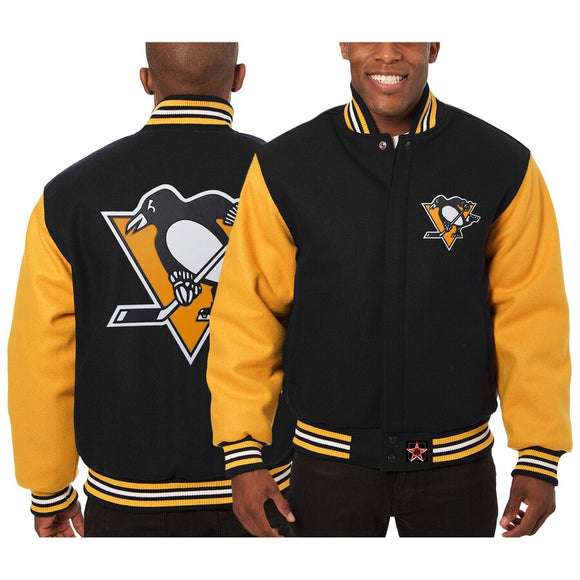 Pittsburgh Penguins Embroidered All Wool Two-Tone Jacket - Black/Gold - JH Design