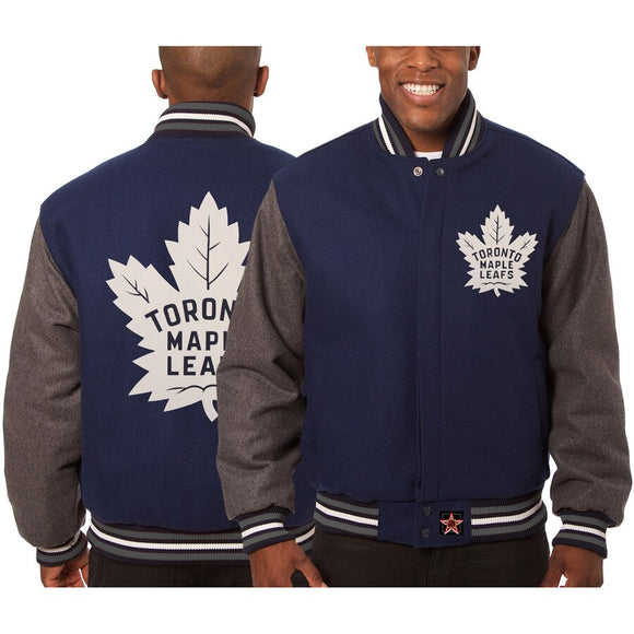 Toronto Maple Leafs Embroidered All Wool Two-Tone Jacket - Navy/Gray - JH Design