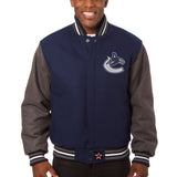 Vancouver Canucks Embroidered All Wool Two-Tone Jacket - Navy/Gray - JH Design