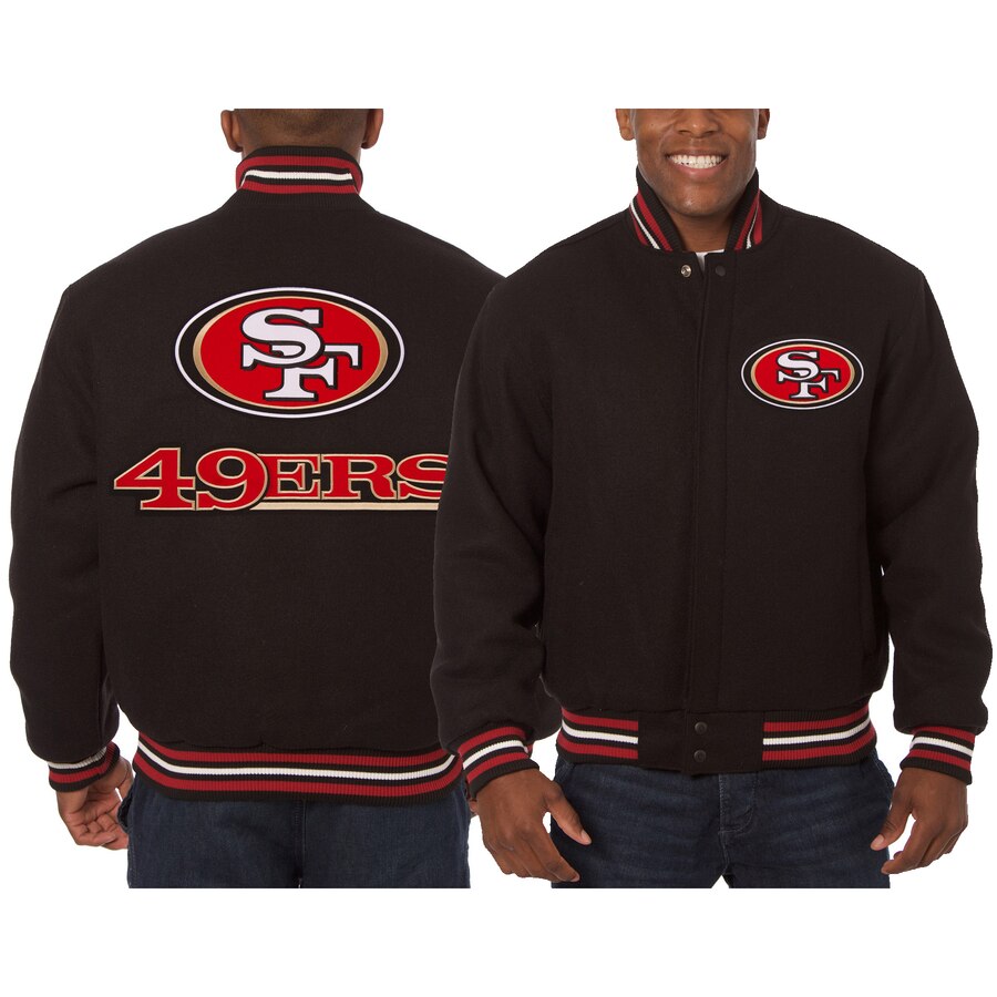 San Francisco 49ers JH Design Embroidered Wool Jacket - Black Medium