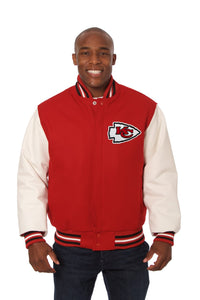 Kansas City Chiefs JH Design Wool & Leather Full-Snap Jacket - Red/Cream - J.H. Sports Jackets