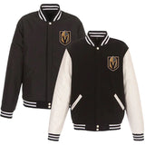 Vegas Golden Knights JH Design Reversible Fleece Jacket with Faux Leather Sleeves - Black/White - J.H. Sports Jackets
